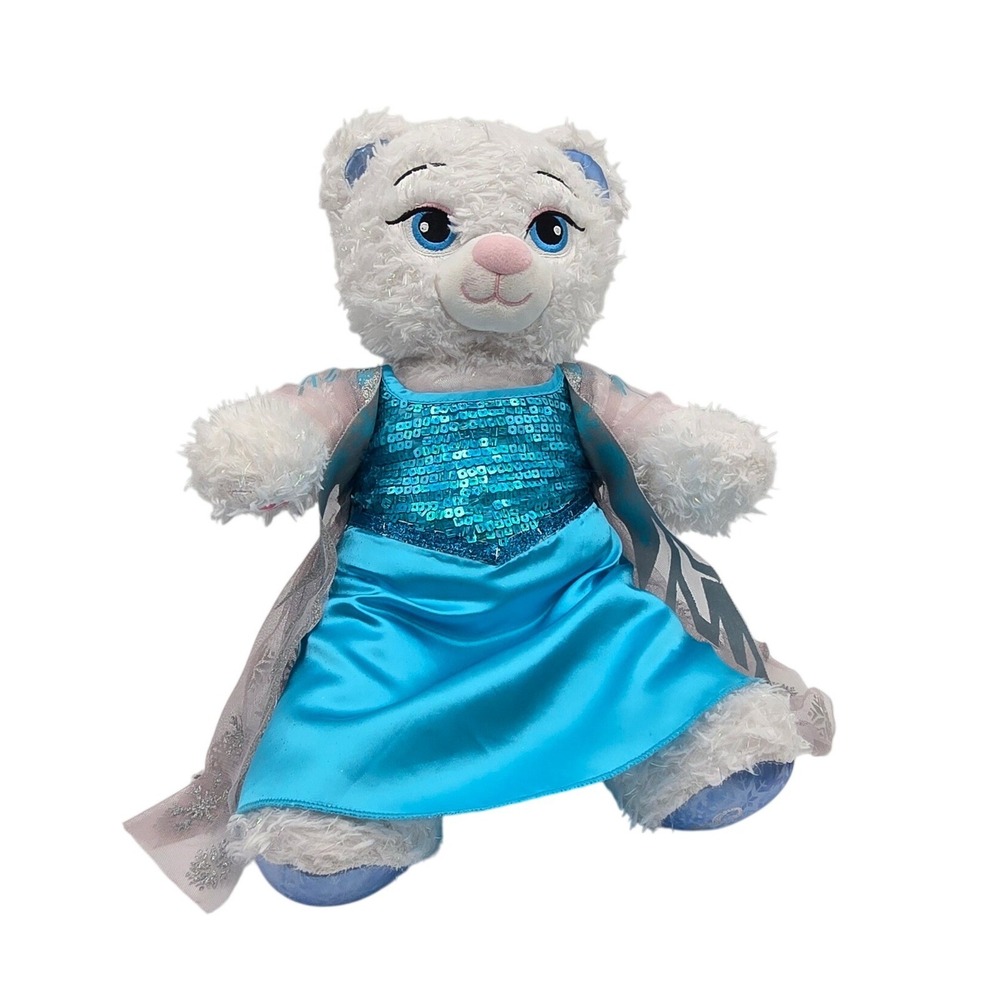 Build A-Bear Disney Frozen II Elsa Inspired Bear‎ Plush White Tinsel Gown